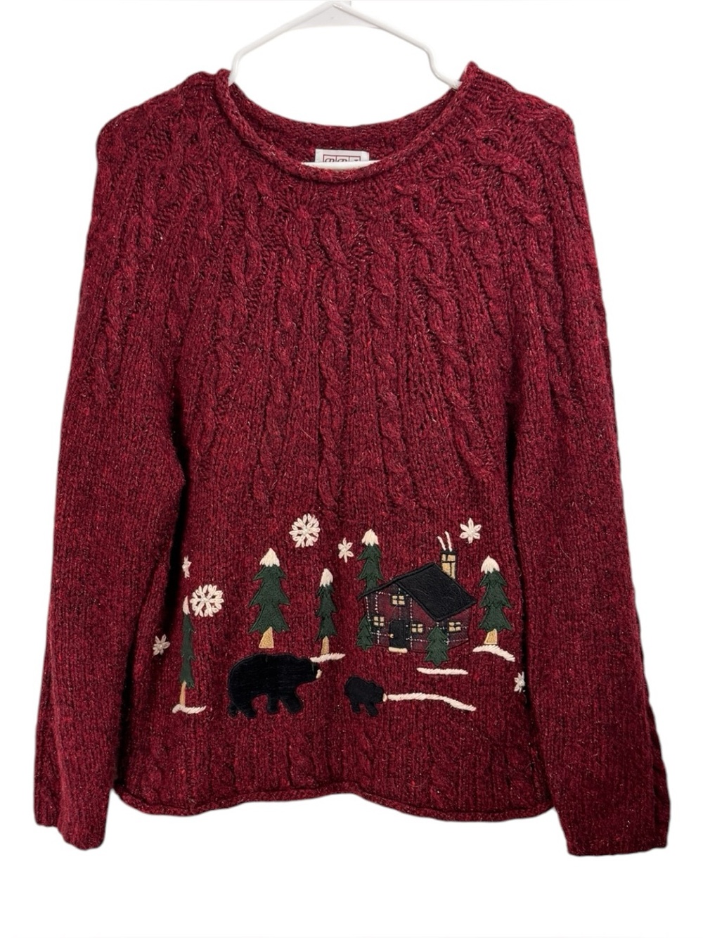 Vintage PBJ Sport Sweater Size Medium Red Bear Cabin Forest Country Cottage